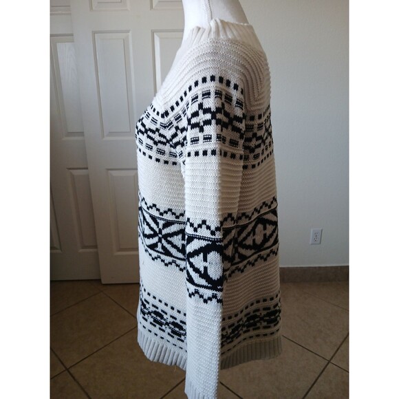 Ralph Lauren Chaps Womens Medium Black Ivory Nordic Stripe Pullover Knit Sweater - Picture 4 of 14